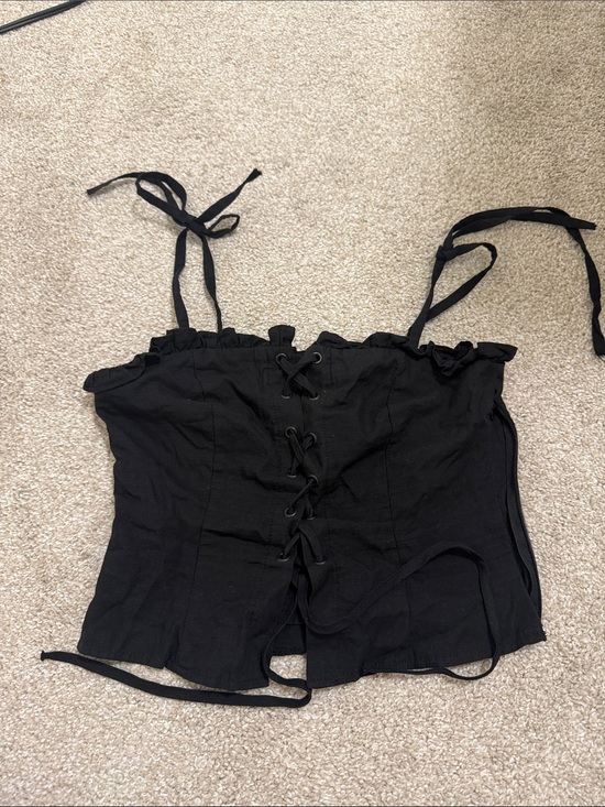 Tops - Black Lace-Up Tie-Strap Women's Top